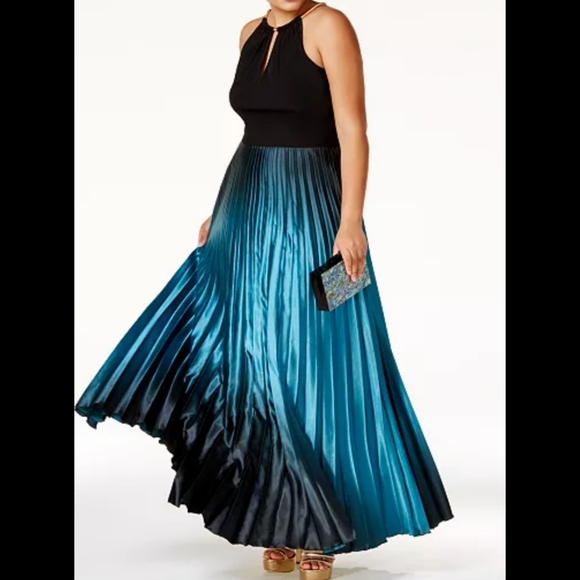 Emerald Green Ombré Pleated Cocktail Maxi Dress SZ 14 Like New Formal Event - Picture 2 of 13